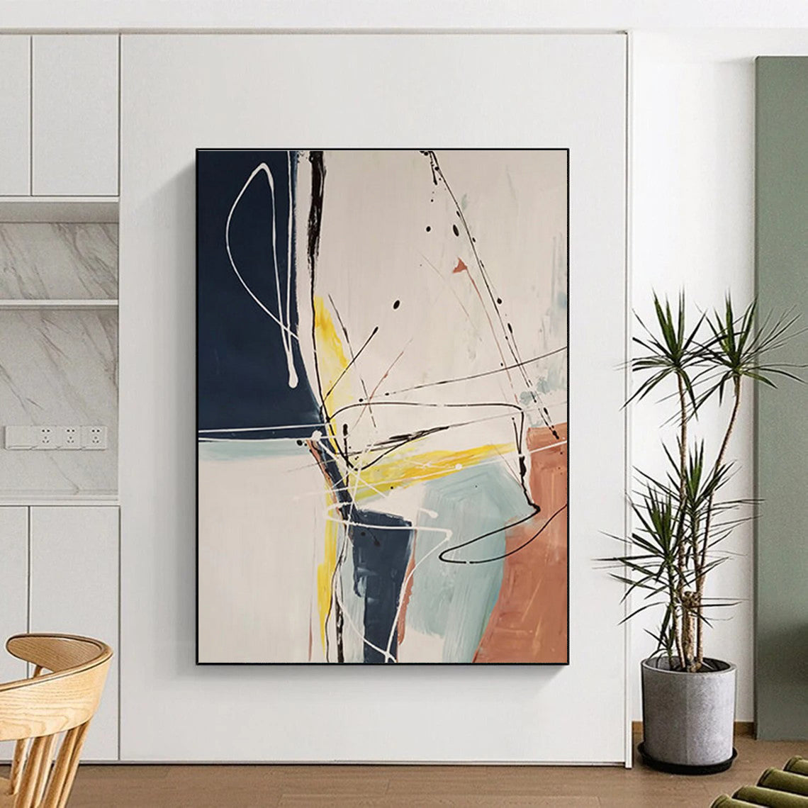 Black Yellow Blue Abstract Painting ADGE037