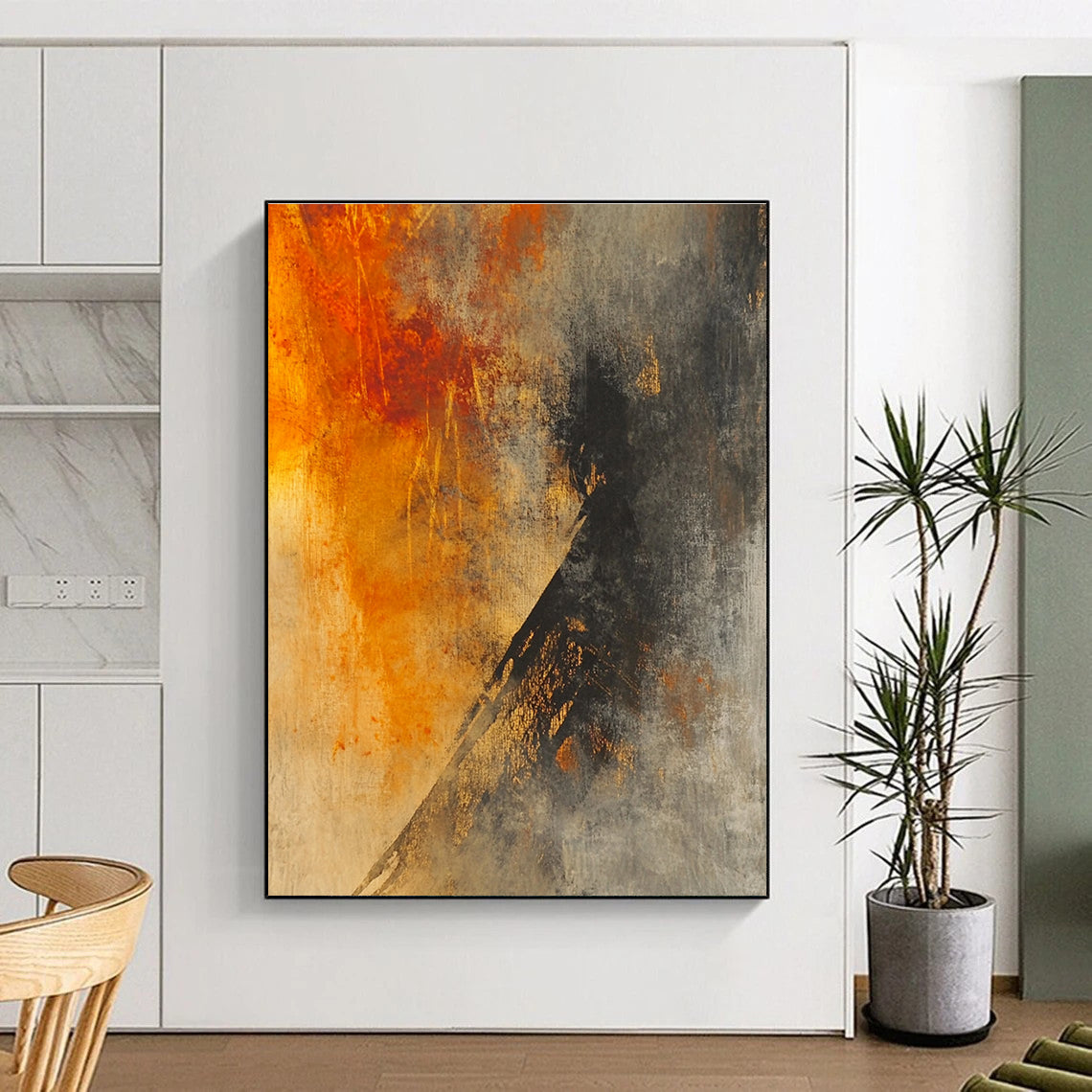 Orange Gray Abstract Painting with Textured Layers GER800