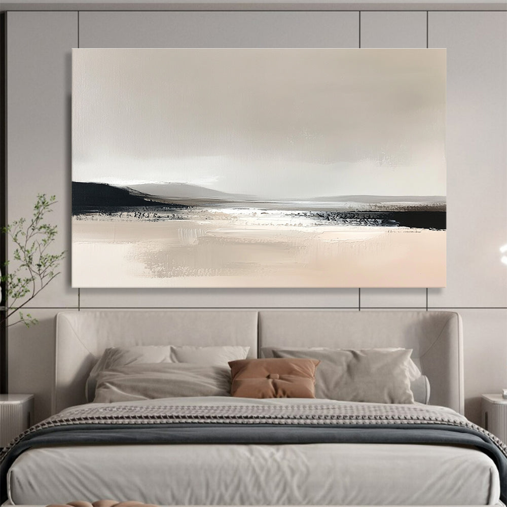 Monochromatic Minimalist Landscape Abstract Painting with Soft Neutrals DYP252