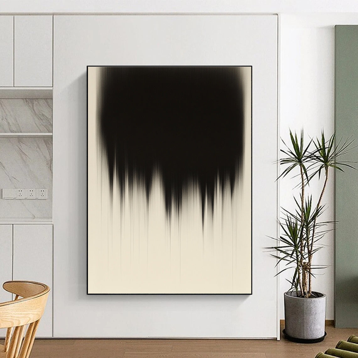 Black and Beige Gradient Abstract Painting with Dripping Effects GER182