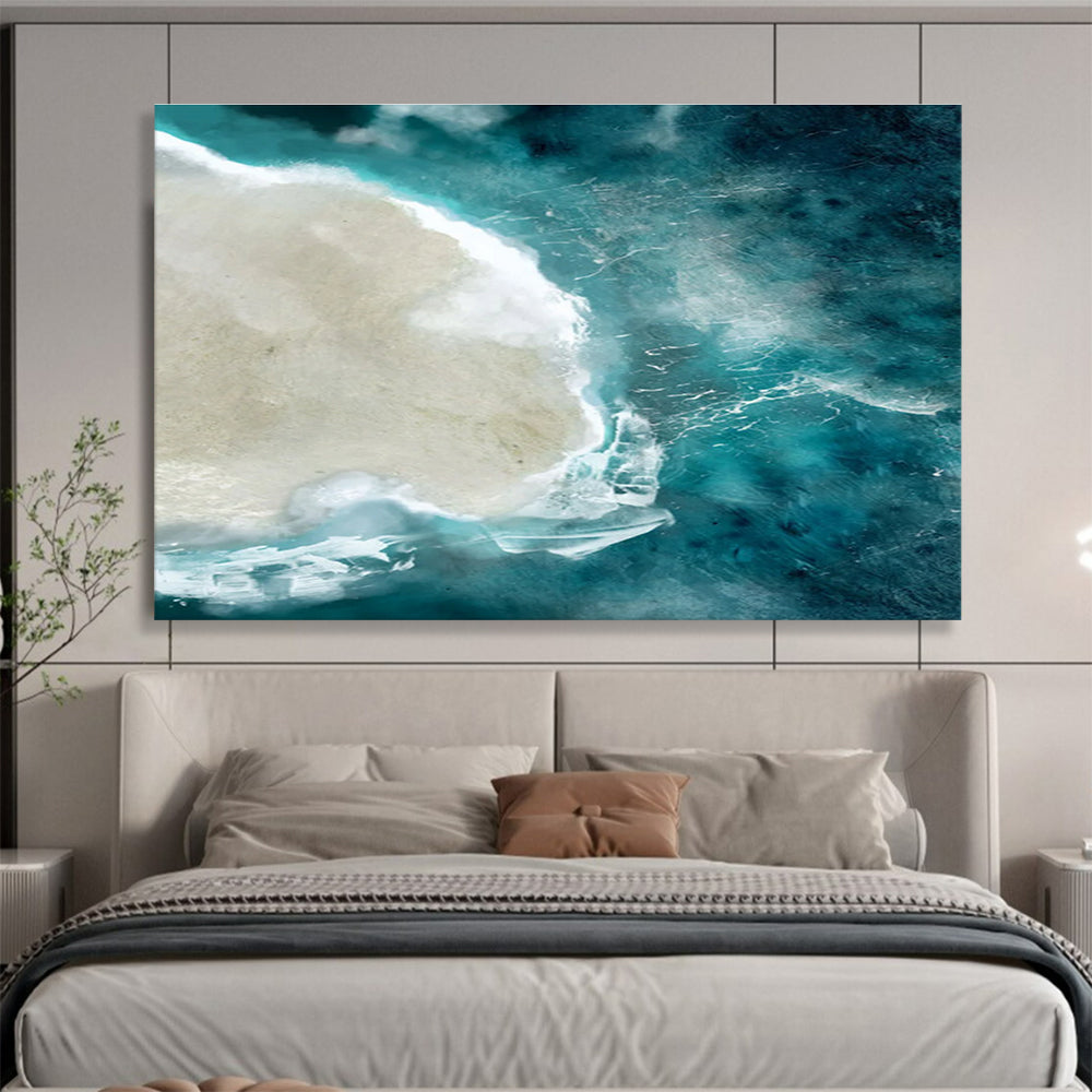 Aerial Sea - view Abstract Painting with Turquoise and Beige THY125