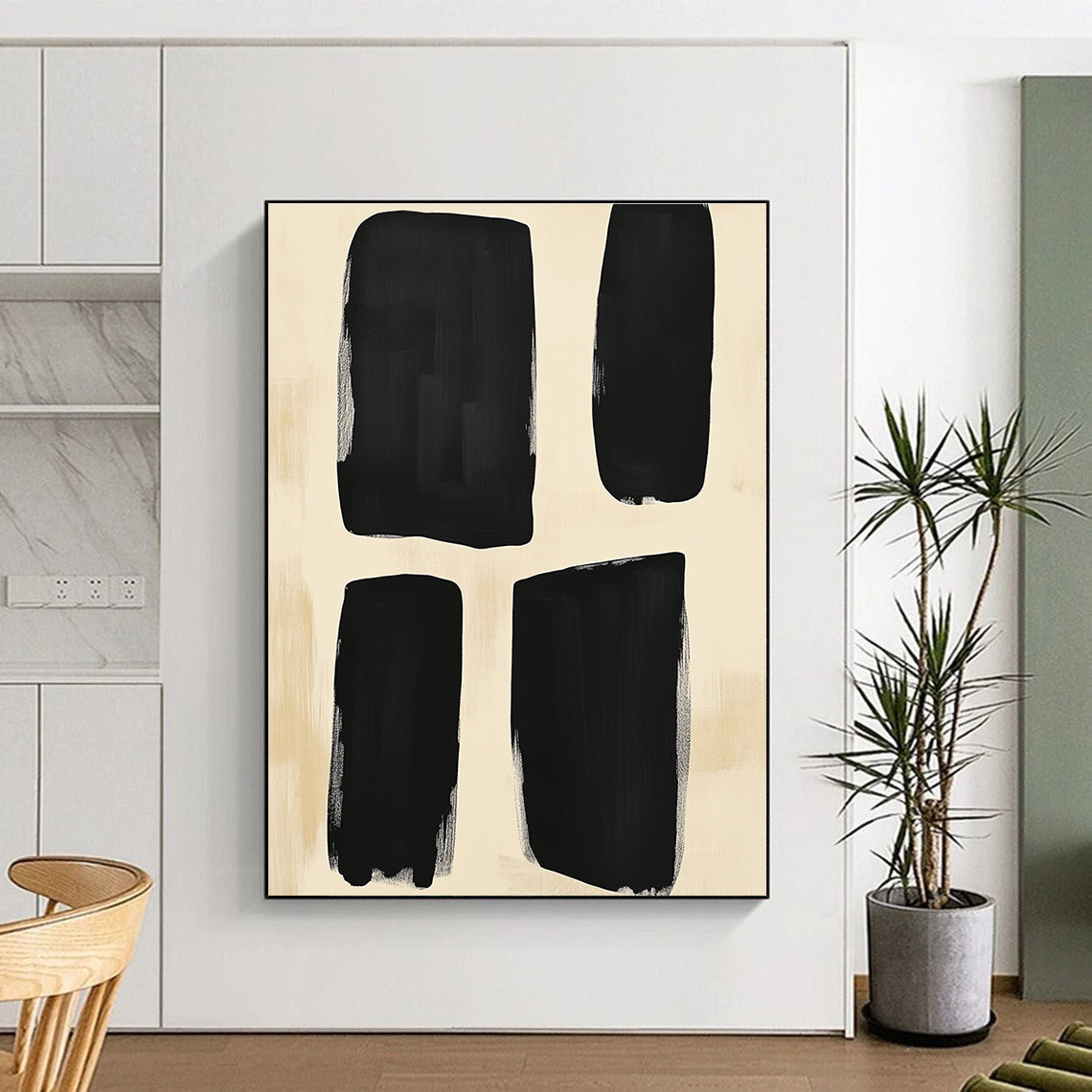 Black Beige Rectangular Forms Abstract Painting GER829