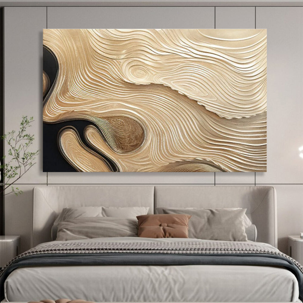 Golden and Black Textured Wave Abstract Painting THY100