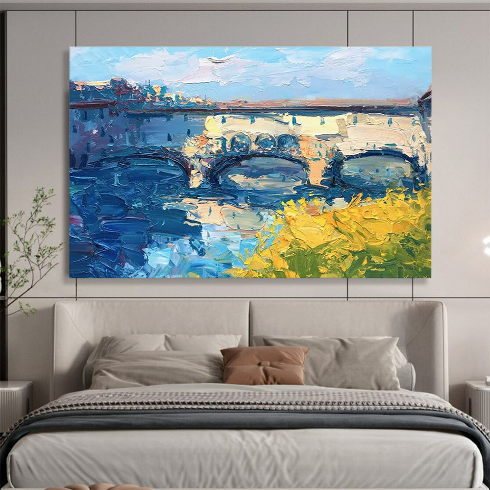Bridge with Yellow Blossoms Abstract Painting THY435