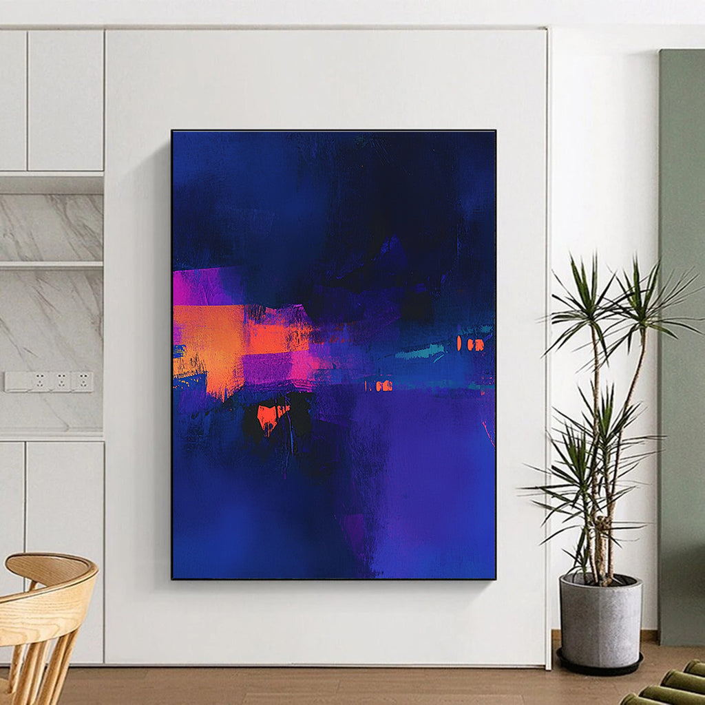 Blue Purple Orange Abstract Painting with Dark Background GER747
