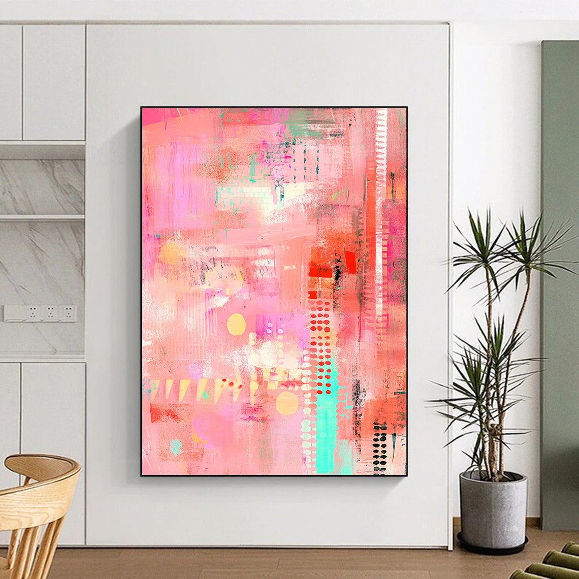 Playful Pink Abstract with Colorful Accents and Patterns GER256