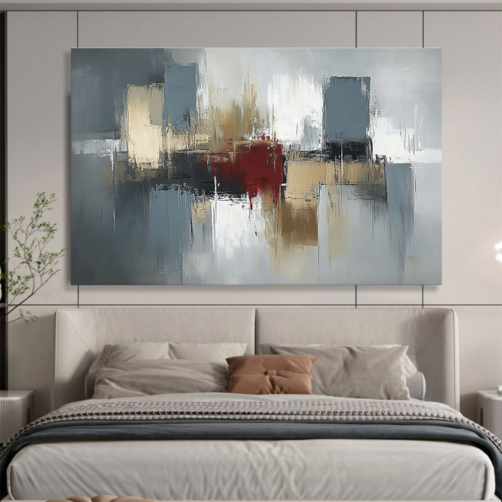 Gray Gold and Red Abstract Painting with Urban Inspirations DYP403