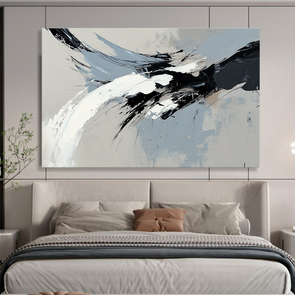 Black and White Abstract Painting with Dynamic Brushstrokes DYP387