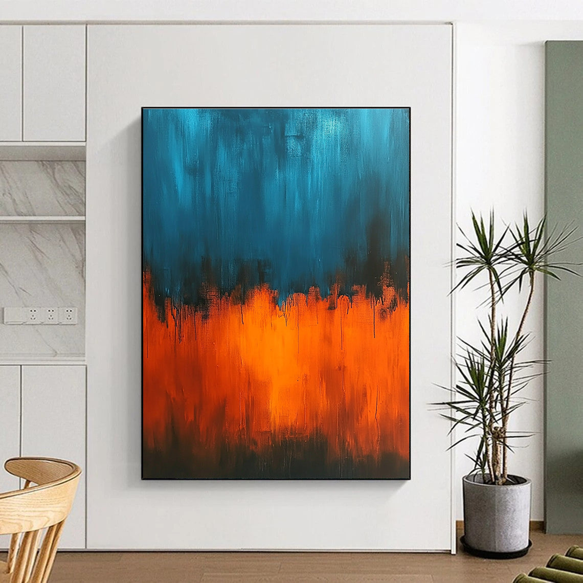 Teal and Orange Abstract Painting with Vivid Transitions GER388