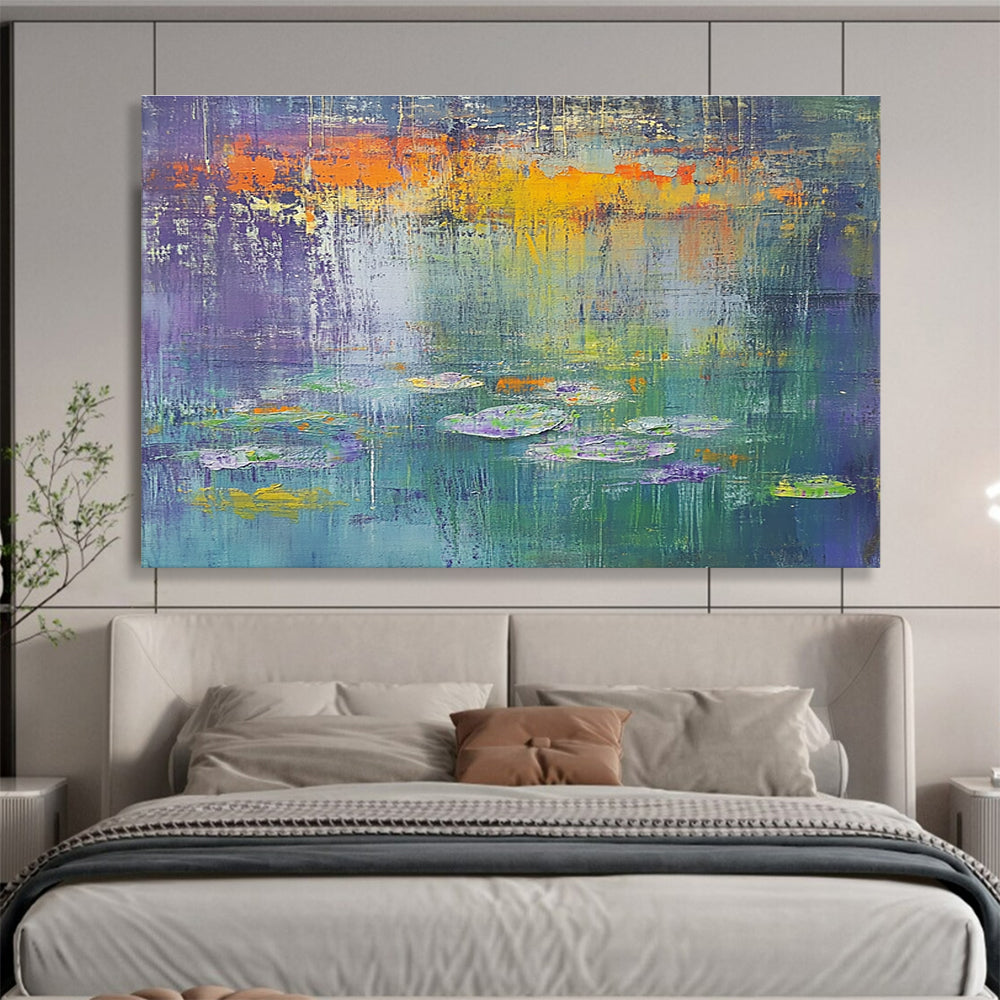 Purple Orange Green - Water Lily Abstract Painting DYP025