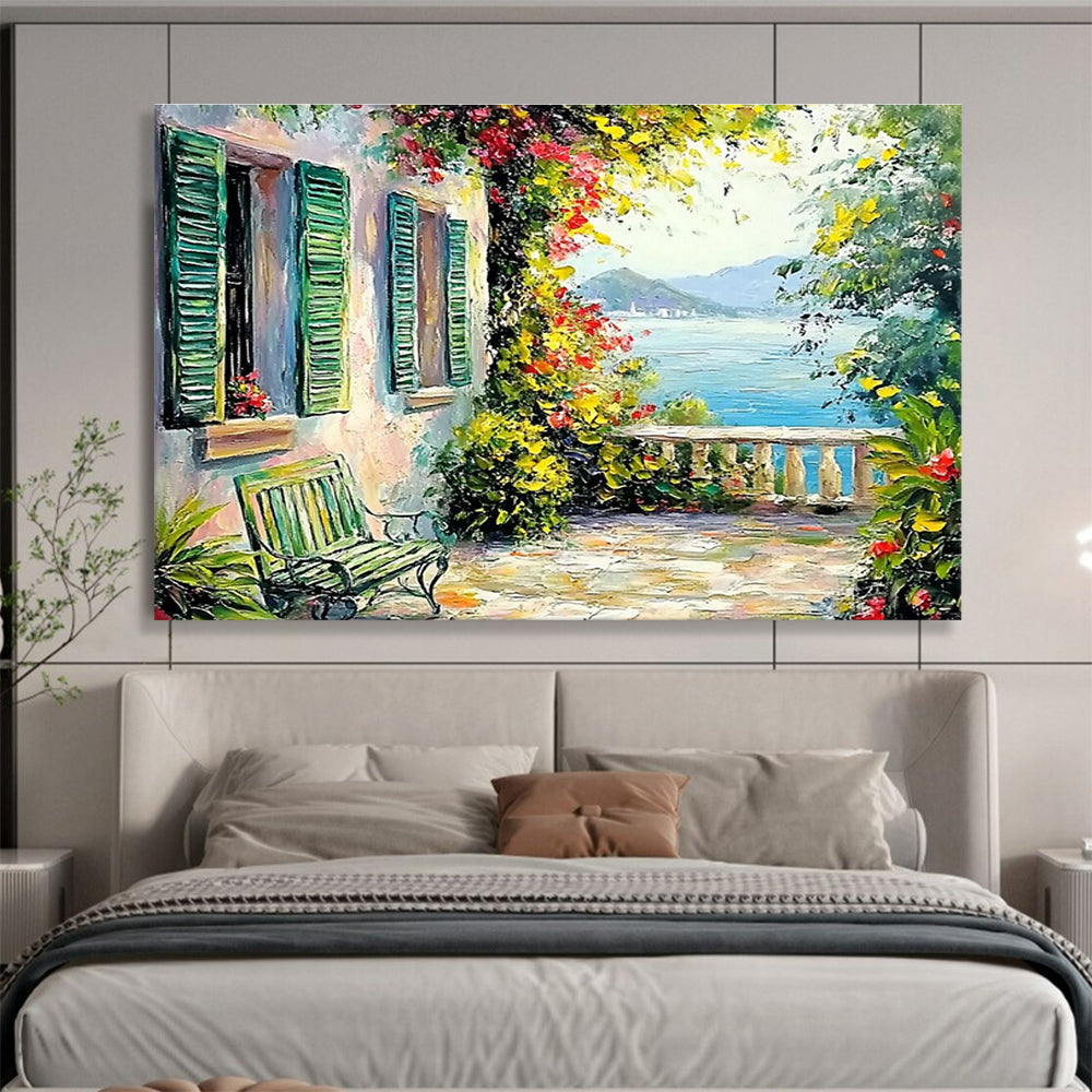 Coastal Terrace Abstract Painting with Charming, Mediterranean Vibes THY415