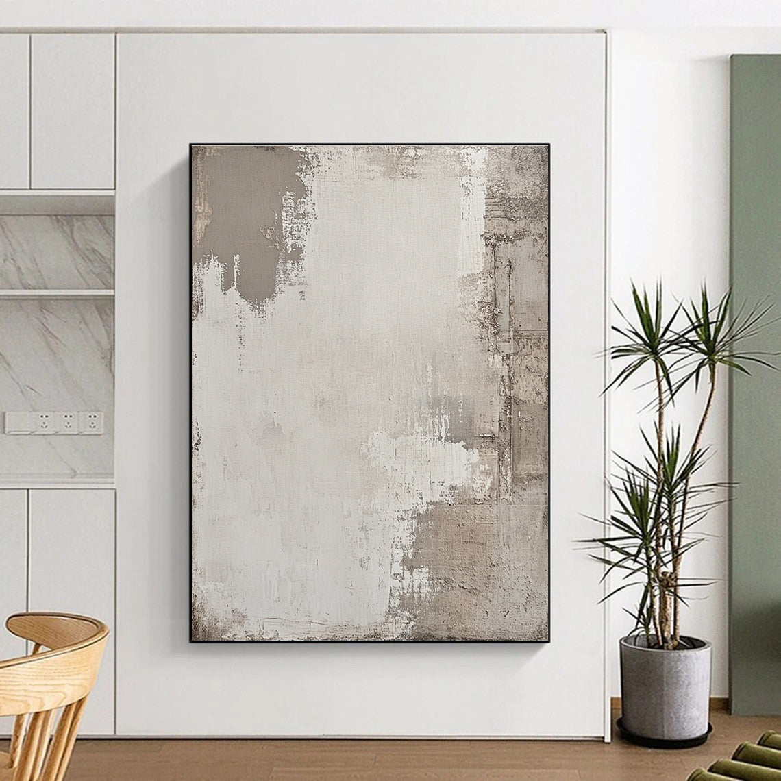 Light Gray Textured Abstract Painting with Subtle Variations GER042