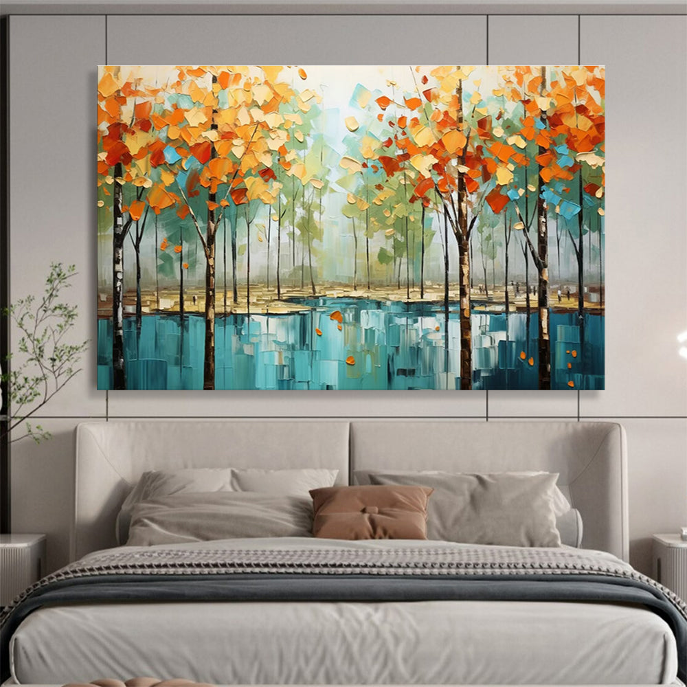 Autumn Forest Abstract Painting with Orange, Yellow, and Green Tones THY163