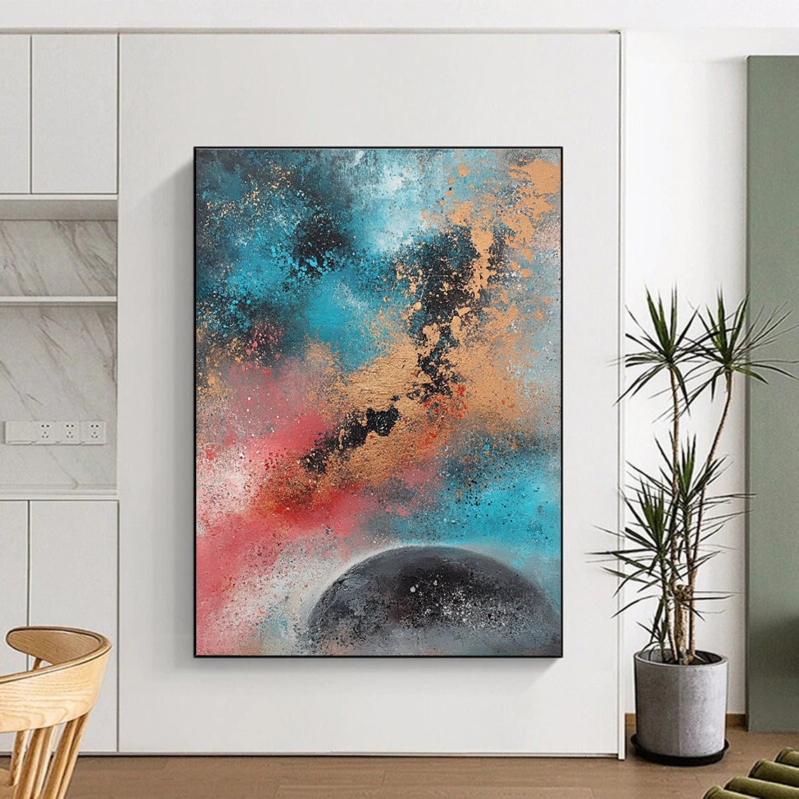 Cosmic Abstract with Blue Pink Gold and Black GER333
