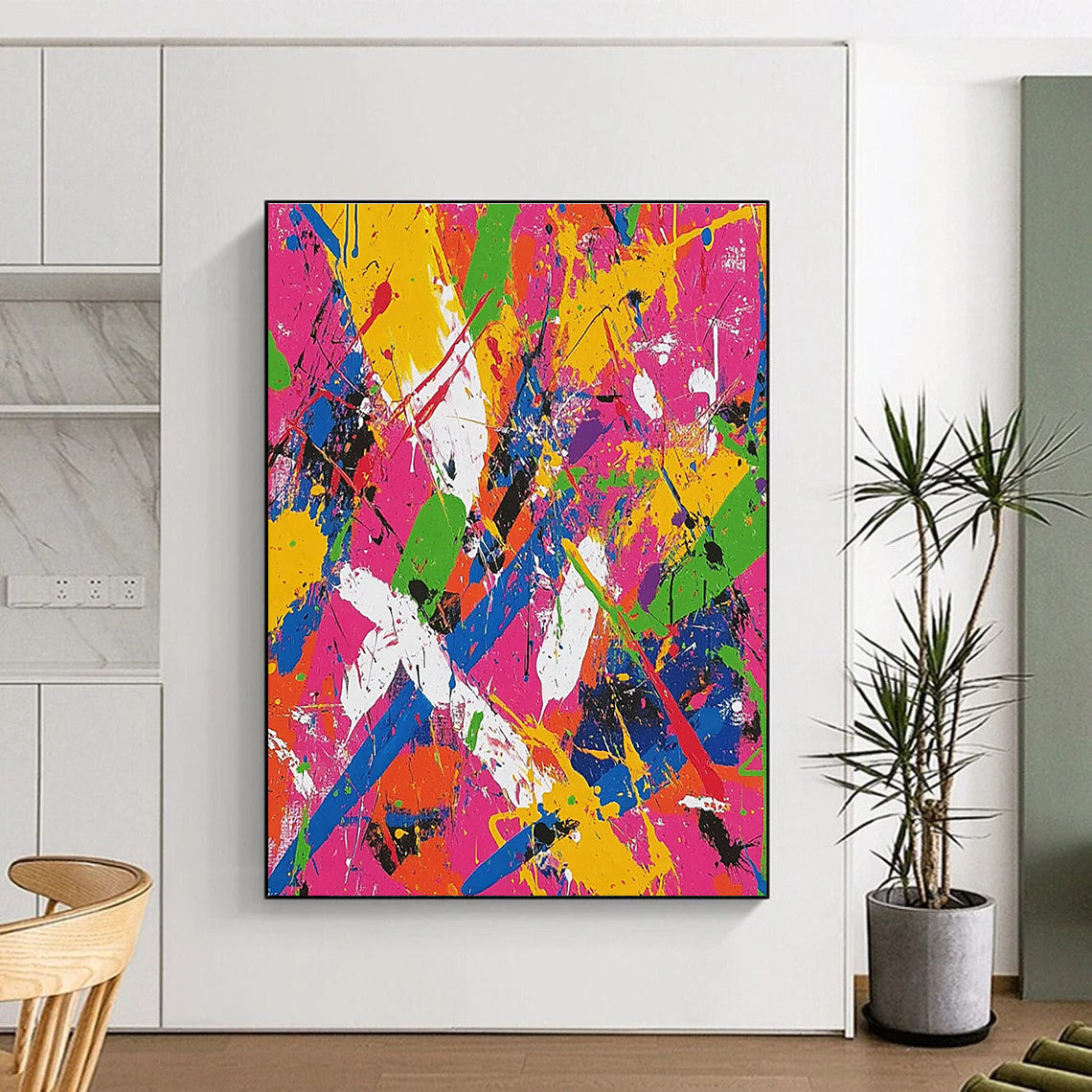 Splatter - Style Colorful Abstract Art on Pink Background GER301