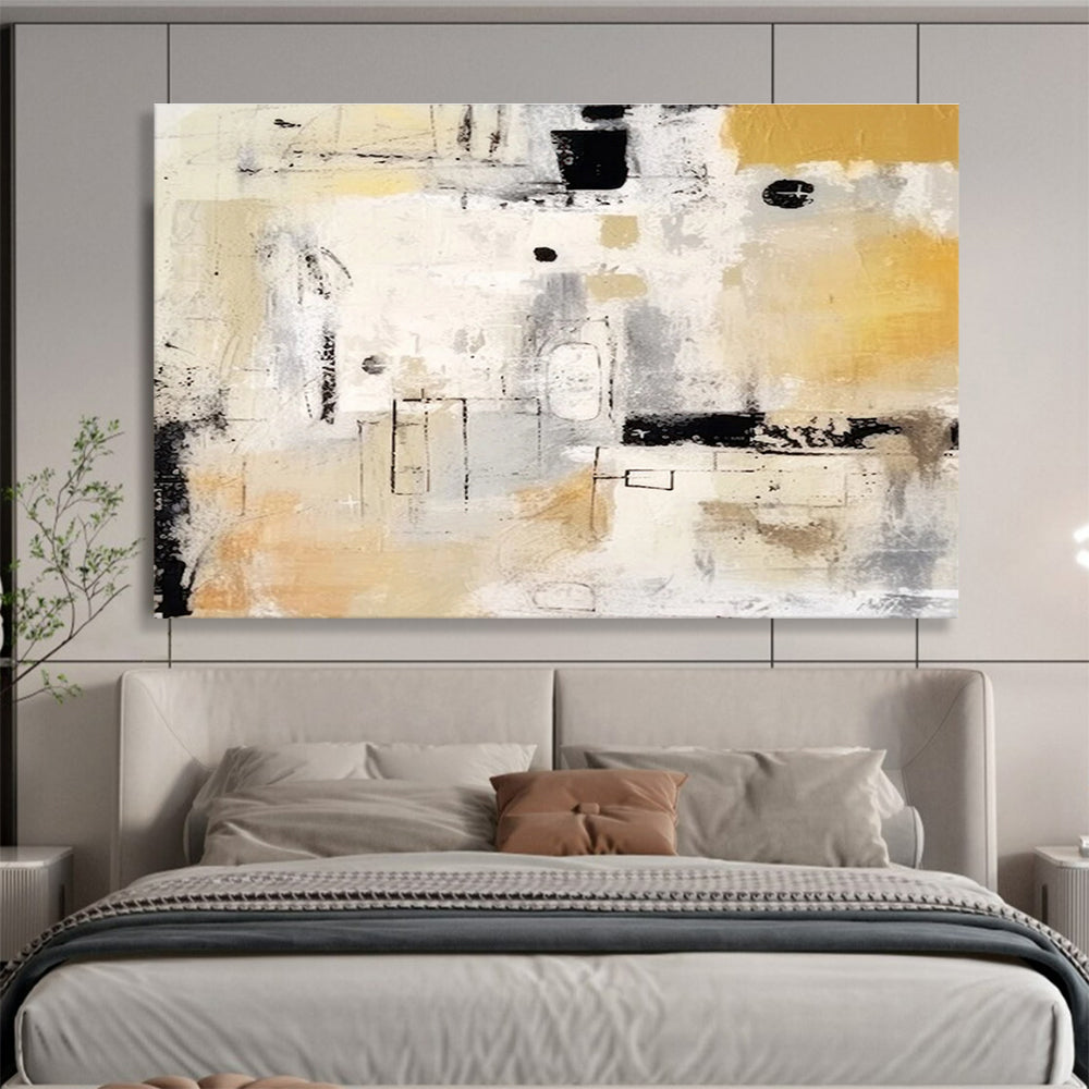 Beige Grey Black Abstract Geometric Painting THY060