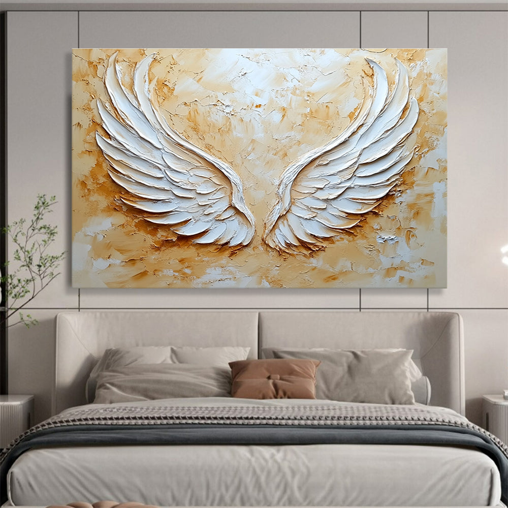 Textured Angel Wings Abstract Painting with Gold and White DYP165