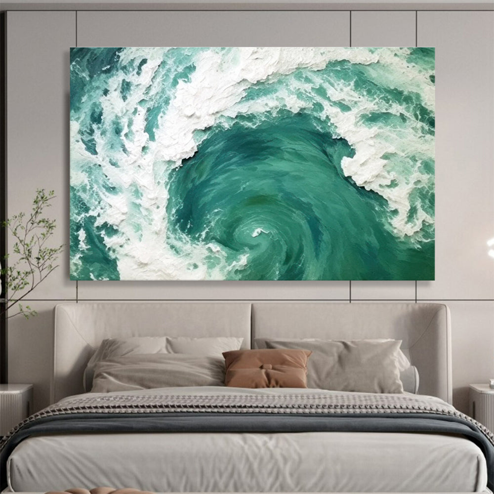 Turquoise White Ocean Swirl Abstract Painting THY063