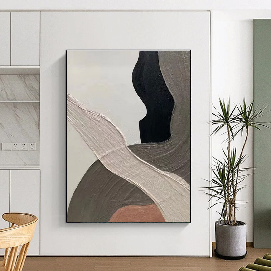 Close - up of Neutral Abstract Painting with Intricate Curves ADGE523