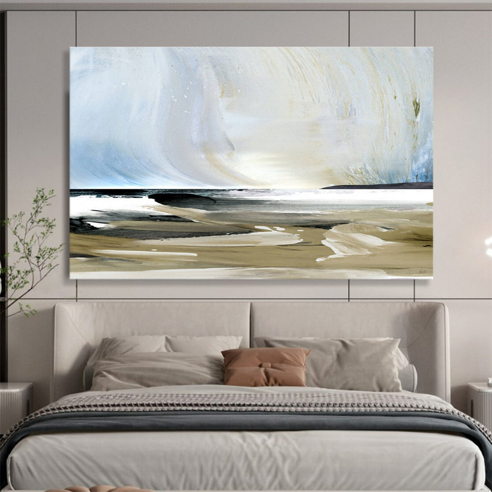 Coastal Abstract Painting with Blue Beige and Black THY116
