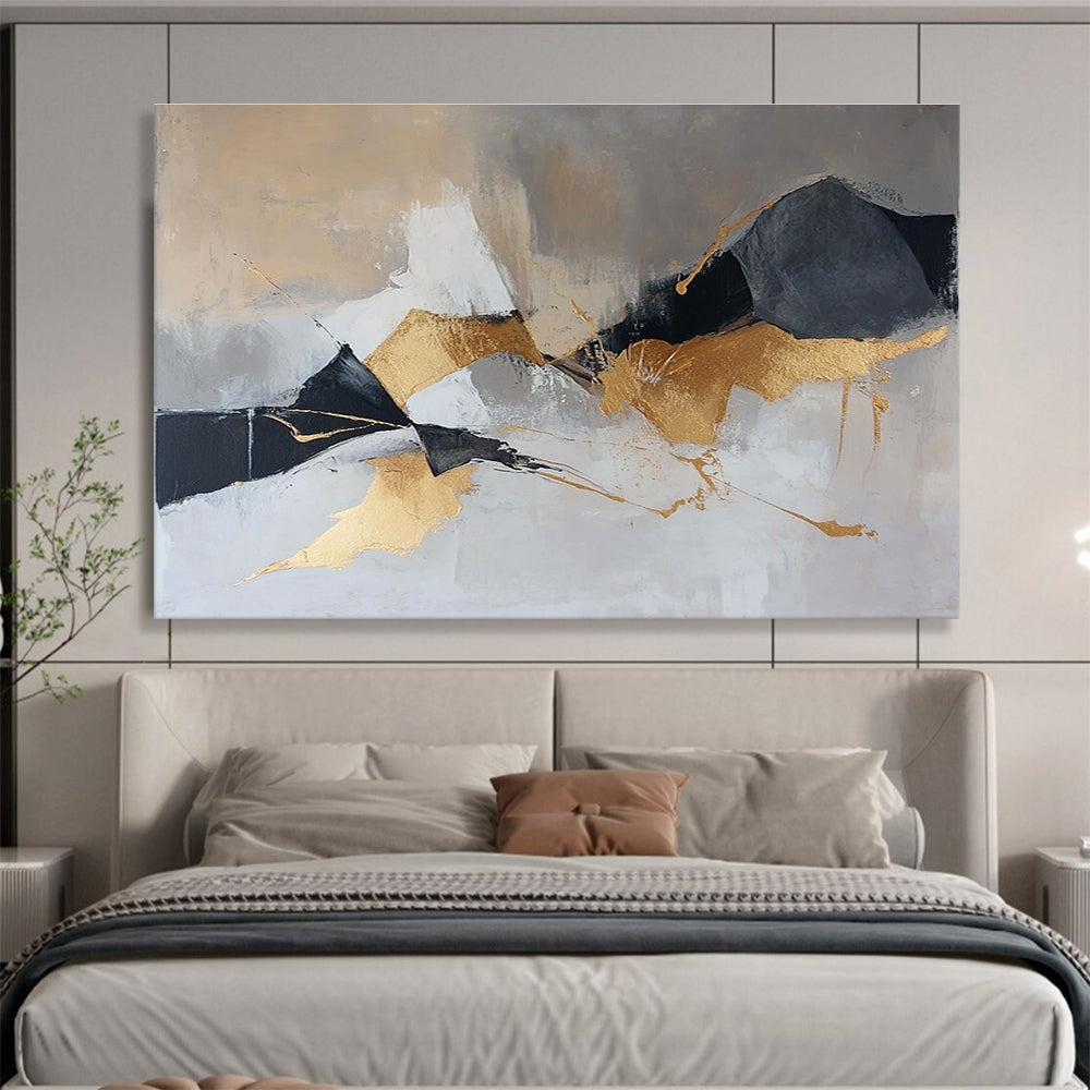 Gold and Gray Abstract Painting with Dynamic Shapes DYP275