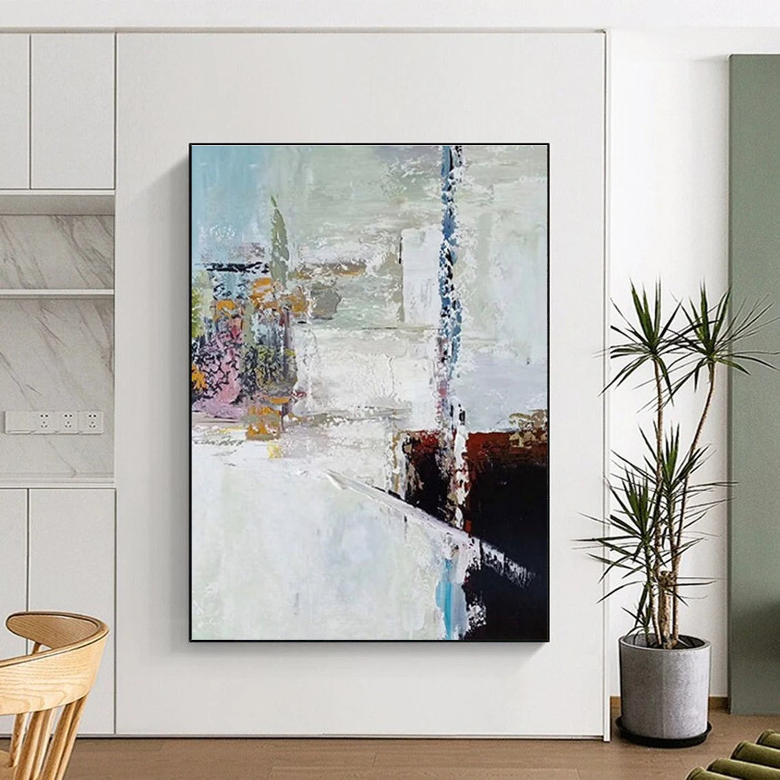 White with Colorful Accents Abstract Painting ADGE040