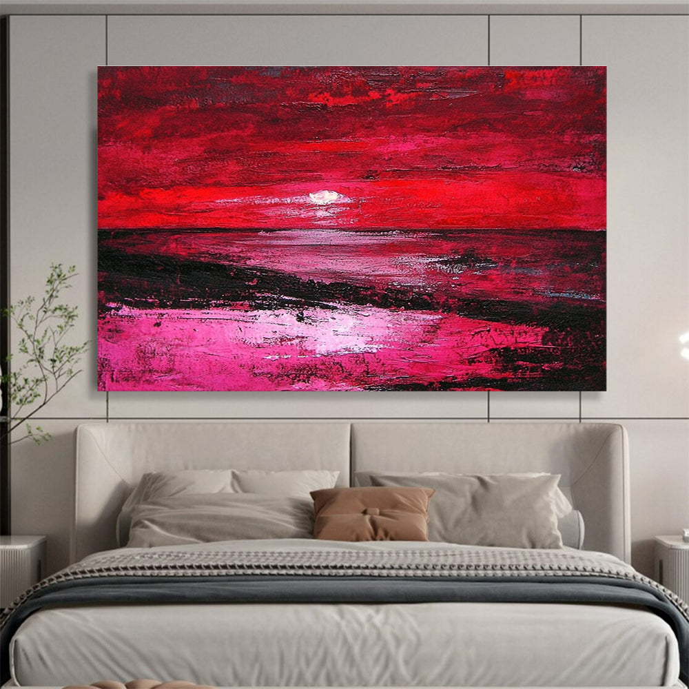 Red Sunset Abstract Landscape Painting with Dramatic Hues DYP432