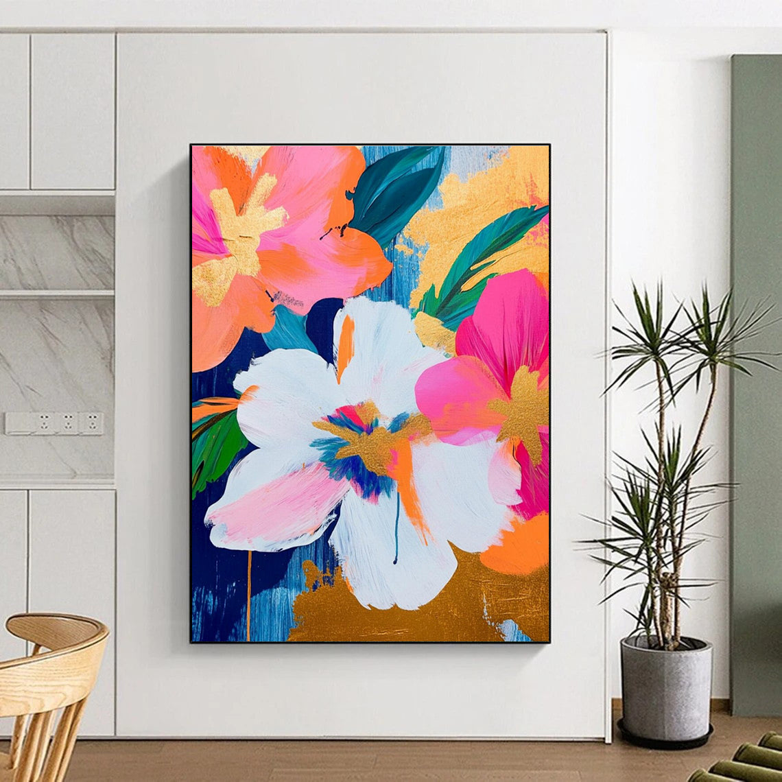 Pink Orange and Gold Flower Abstract Painting ADGE284