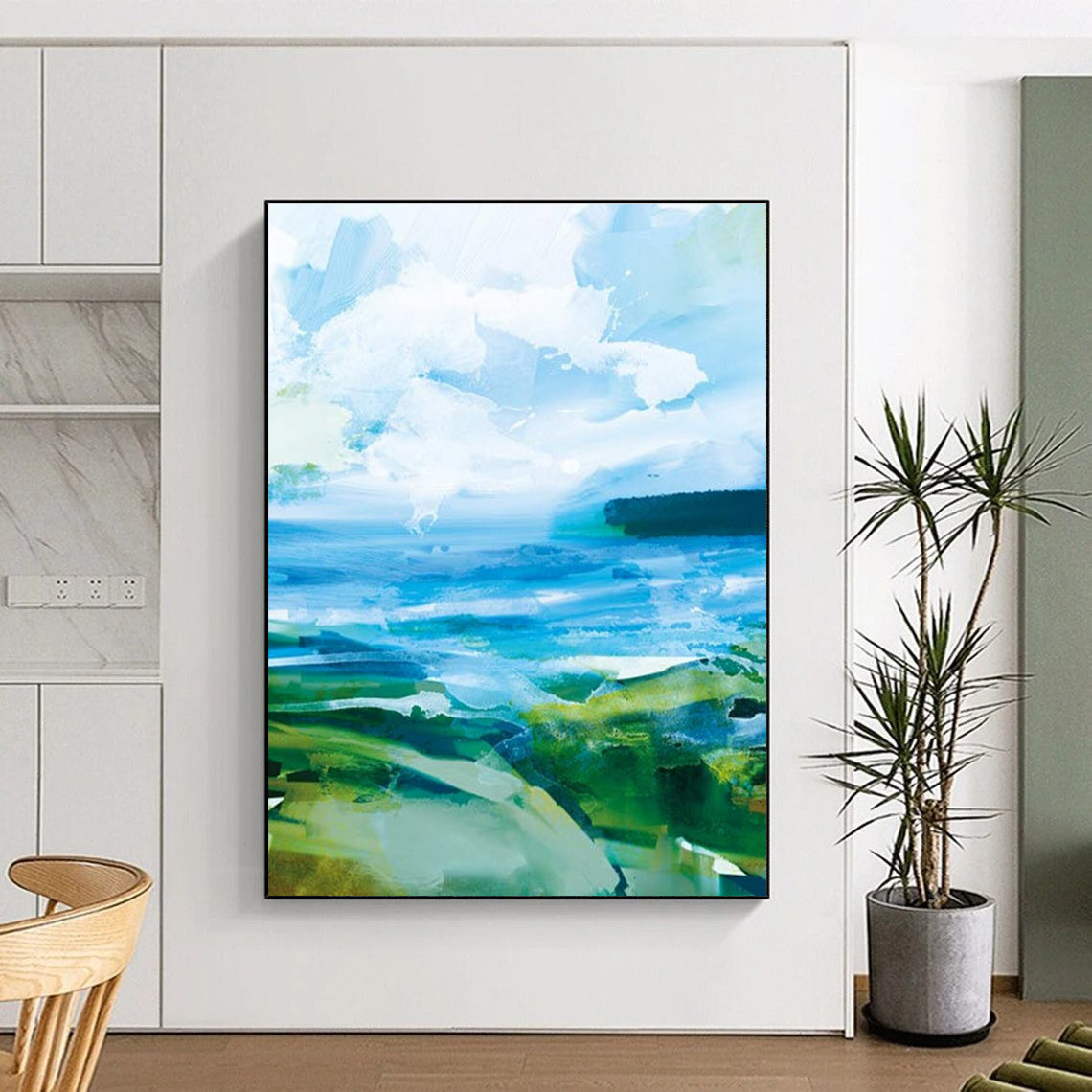 Colorful Coastal Abstract with Blue and Green Tones Painting ADGE183