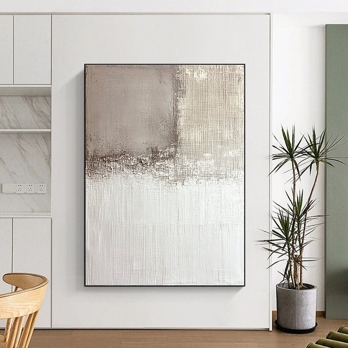 Beige and White Abstract Painting with Subtle Textures GER574