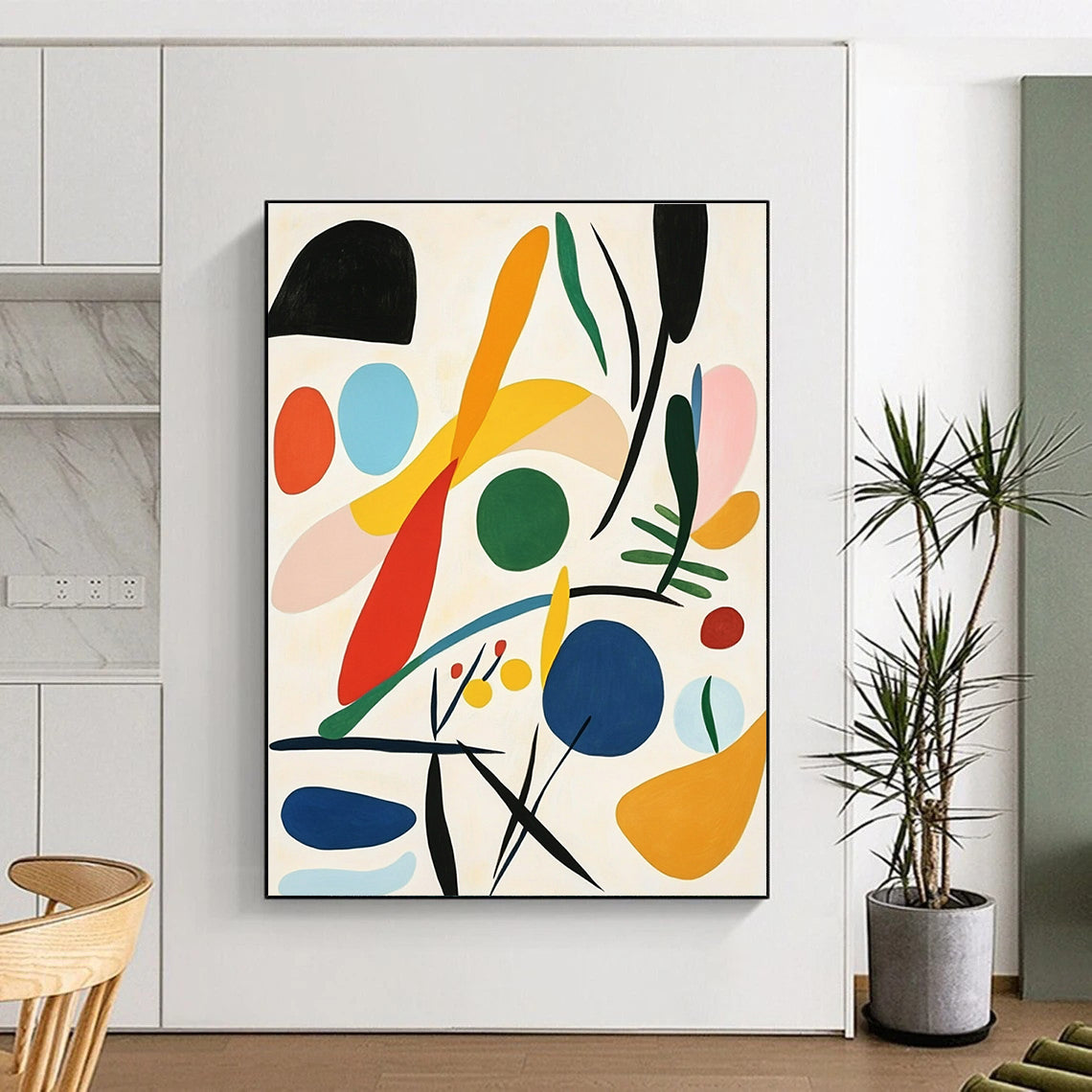 Vibrant abstract artwork featuring soft color blending and organic forms inspired by Matisse perfect for any modern decor.STSC1244