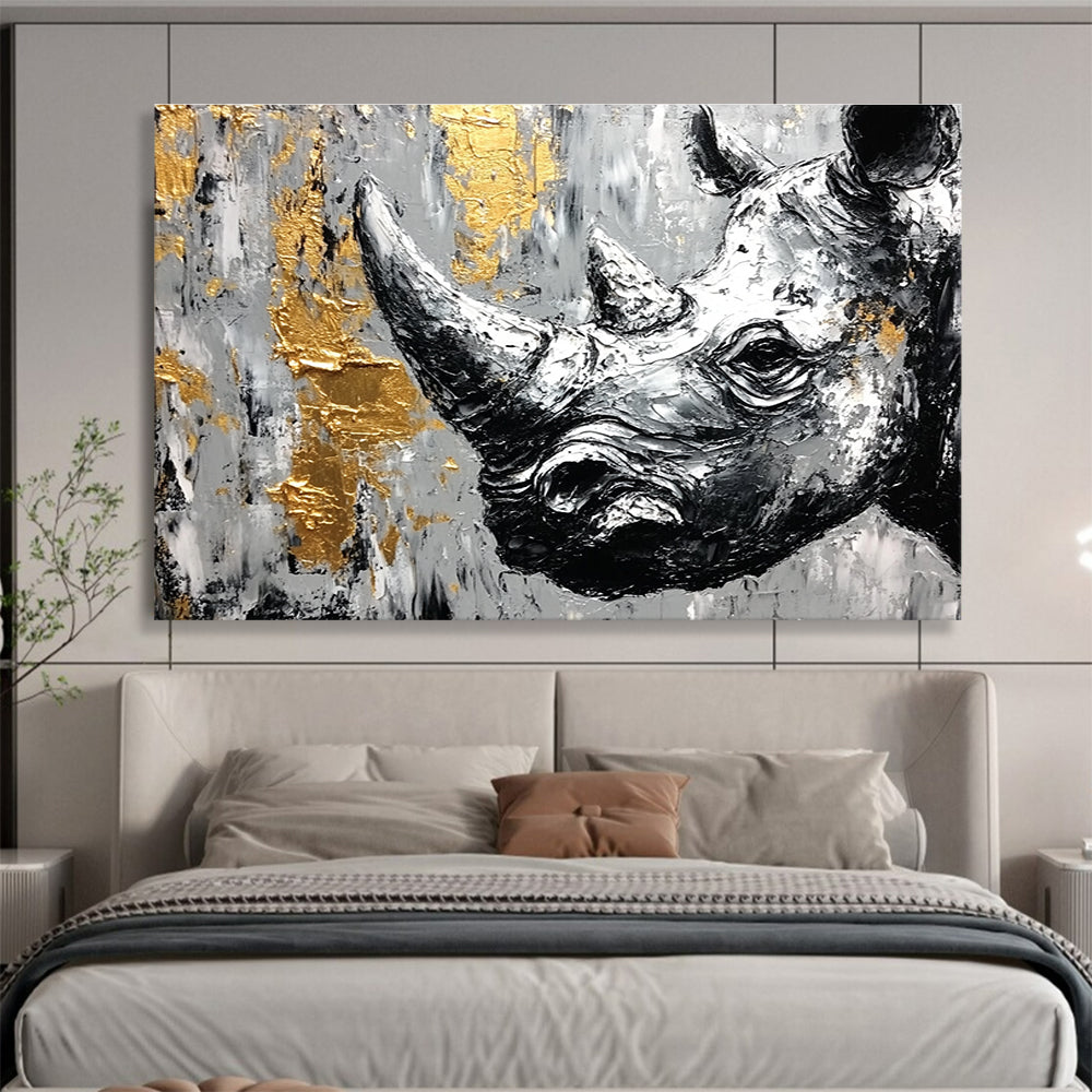 Textured Rhino Portrait Abstract Painting with Gold Accents DYP327