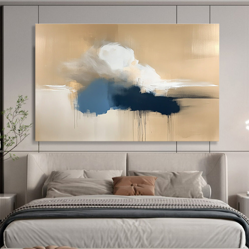 Gold and Blue Cloud Abstract Painting with Dripping Textures DYP319