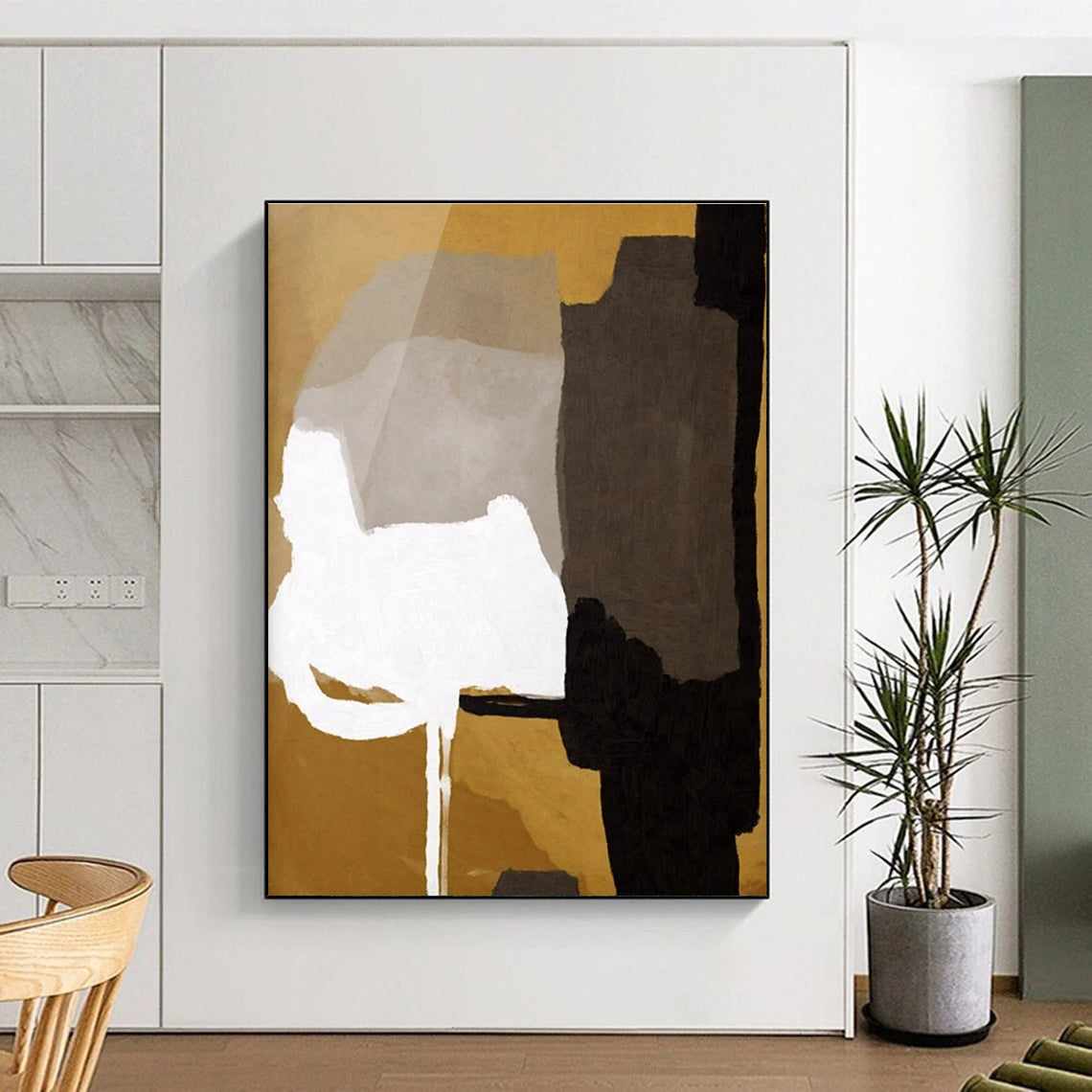 Gold and Gray Abstract Forms Painting ADGE236