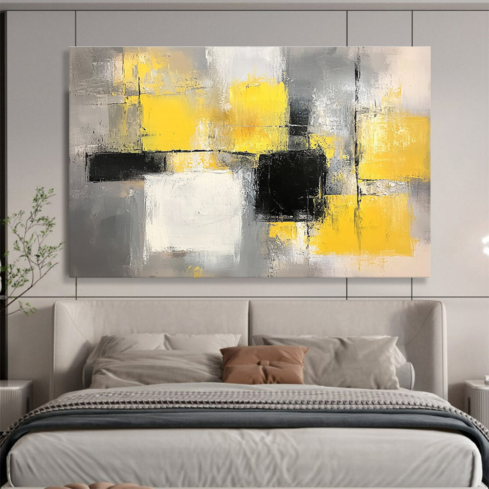 Yellow and Gray Abstract Painting with Geometric Blocks DYP400