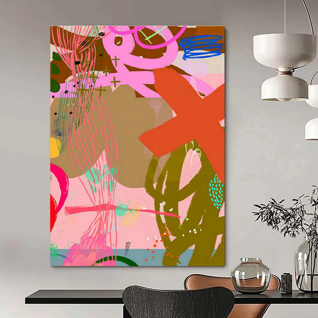 Extensive Custom Hand-Painted Abstract Painting - Dynamic Decor for Sports Bars  DLZ0154