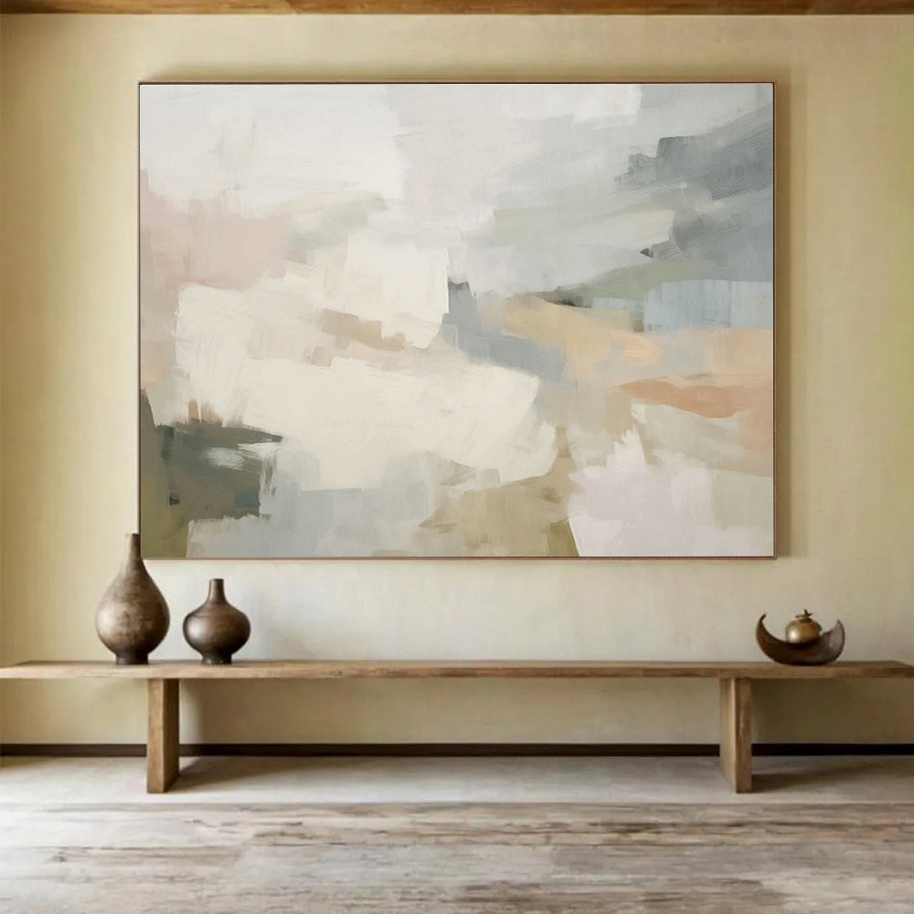 Minimalist Geometric Custom Hand-Painted Black & White Abstract Art for Office Partitions