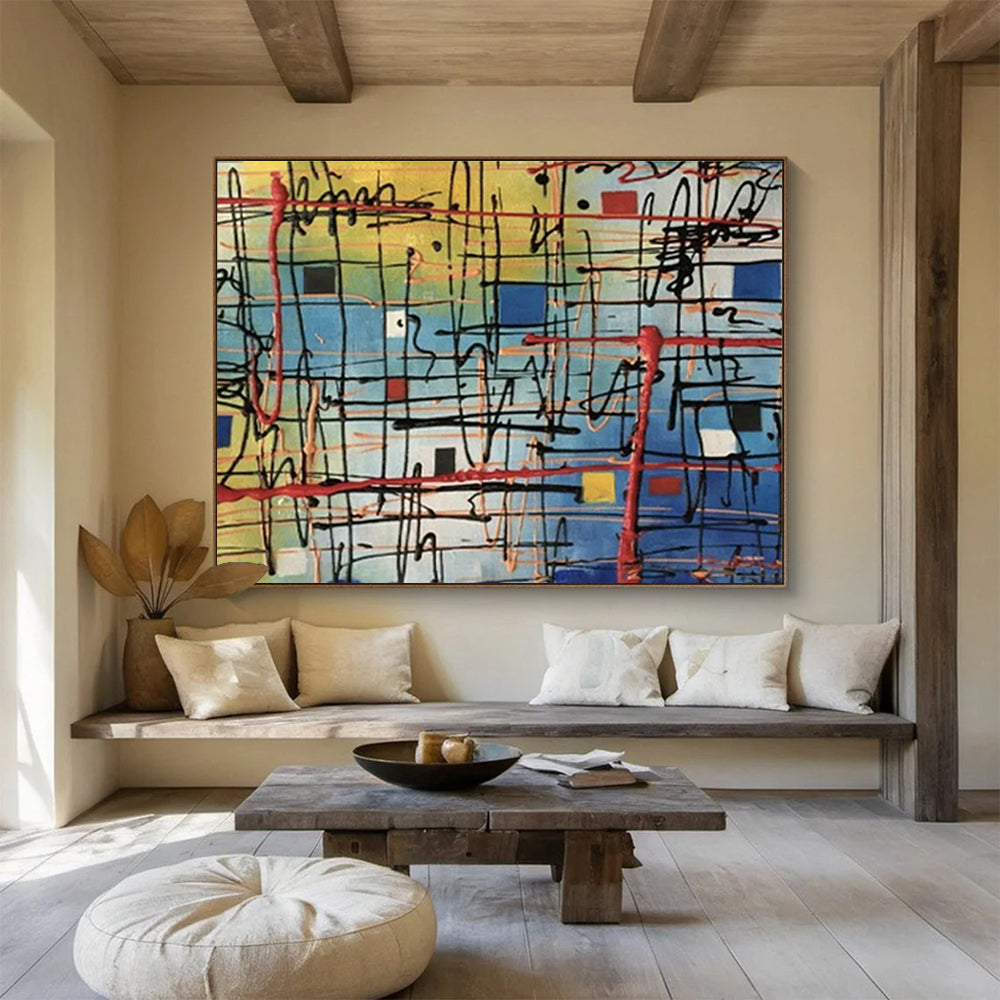 Big Handmade Abstract Wall Art, Fluid Colorful Design for Dining Rooms DLZ3226