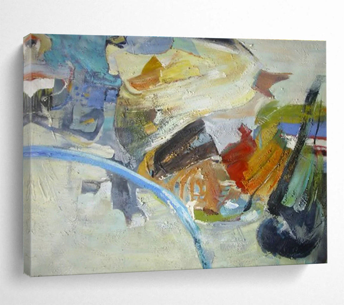 Big Hand-Painted Abstract Canvas, Serene Blue Tones for Bathroom Decor DLZ3229