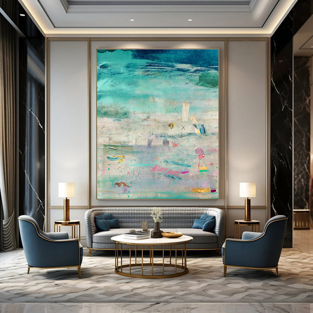 Large-Scale Custom Hand-Painted Abstract Painting - Artistic Embellishment for Libraries  DLZ0133