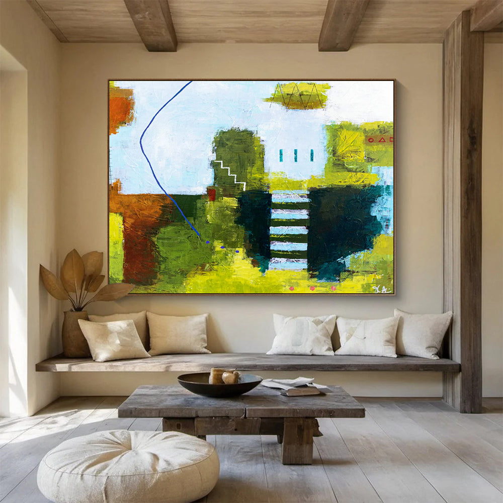 Large-Size Custom Abstract Hand Painting for Tropical Rainforest Canopy Walkway Visitor Center DLZ2945