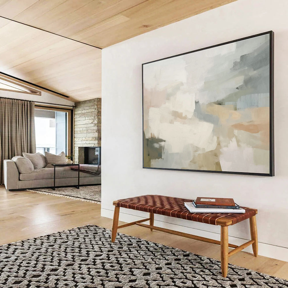 Minimalist Geometric Custom Hand-Painted Black & White Abstract Art for Office Partitions
