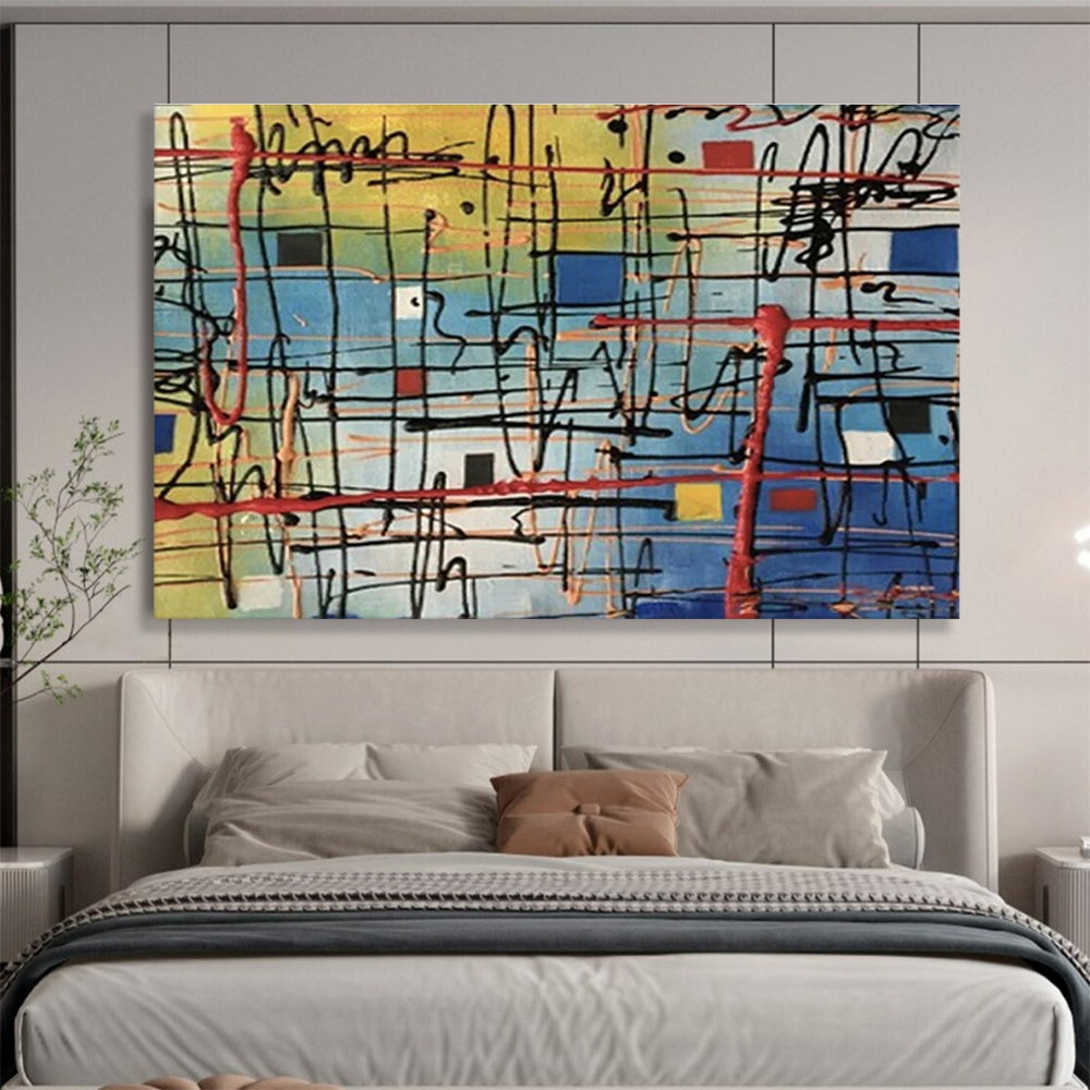 Big Handmade Abstract Wall Art, Fluid Colorful Design for Dining Rooms DLZ3226