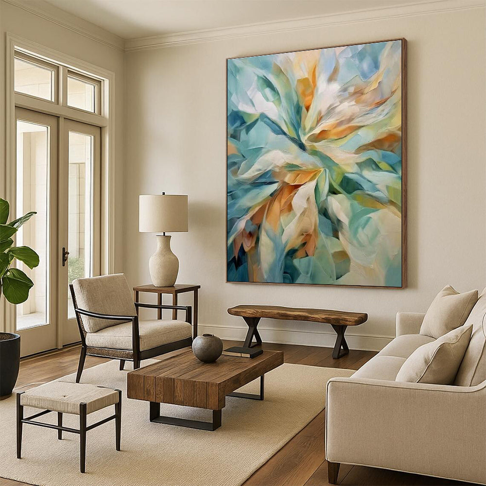 Enormous Custom Hand-Painted Abstract Painting - Artisanal Warmth for Woodworking Workshops  DLZ0279