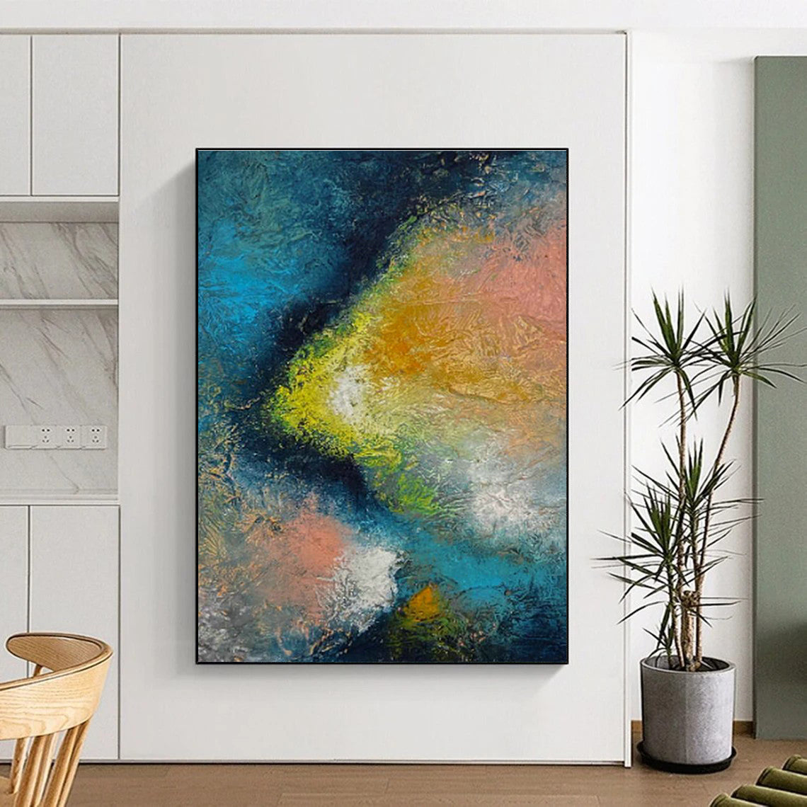 Extra Wide Custom Hand-Painted Abstract Canvas for Traditional Japanese Tea Ceremony Rooms  DLZ0057