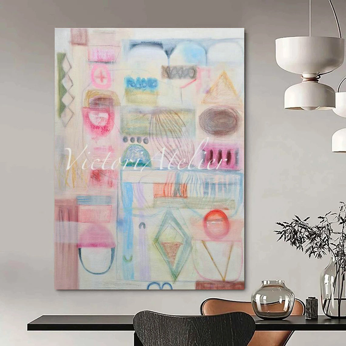Oversized Custom Hand-Painted Abstract Wall Art for Urban Foraging Workshops  DLZ0091