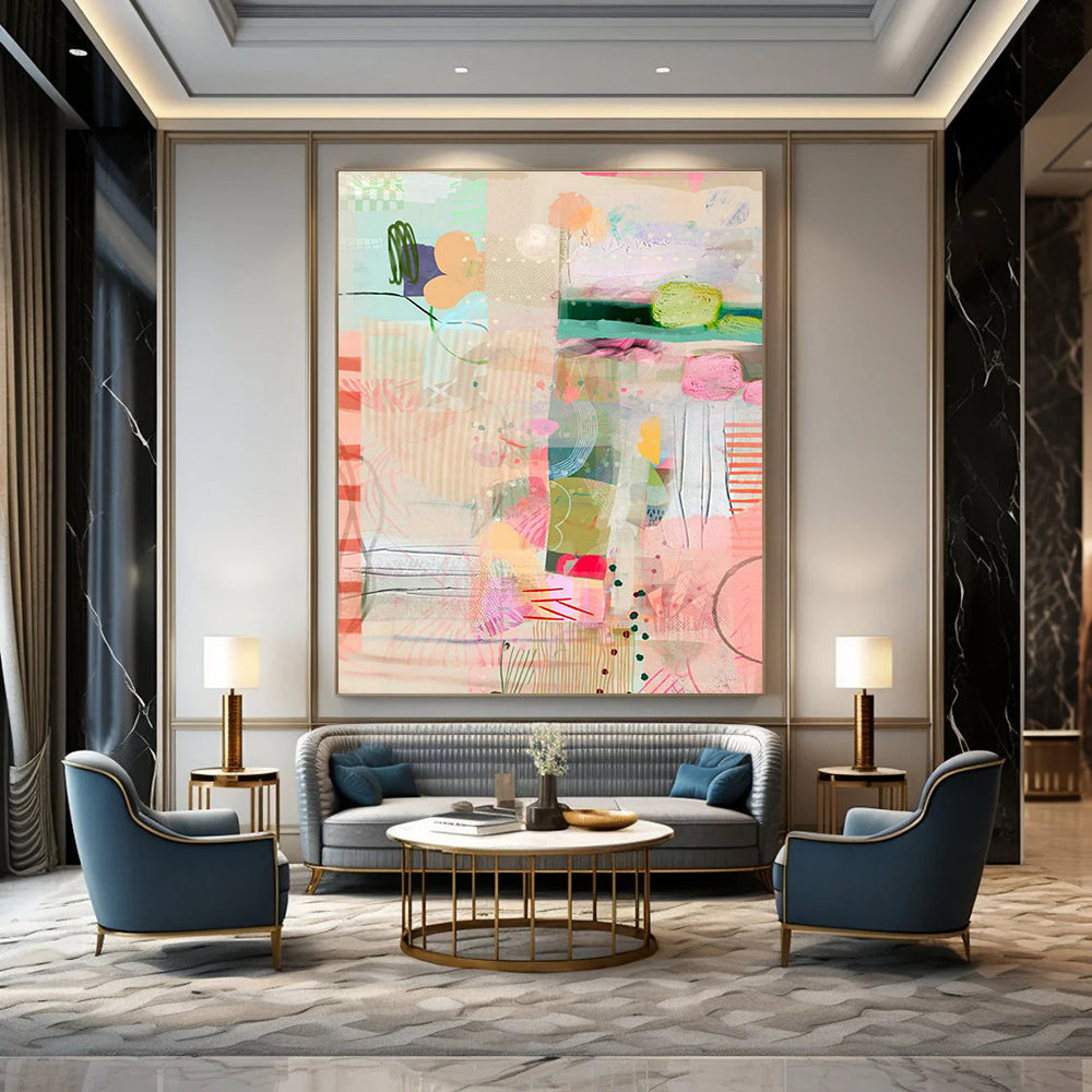 Large-Sized Custom Hand-Painted Abstract Canvas - Inviting Décor for Reception Areas  DLZ0151