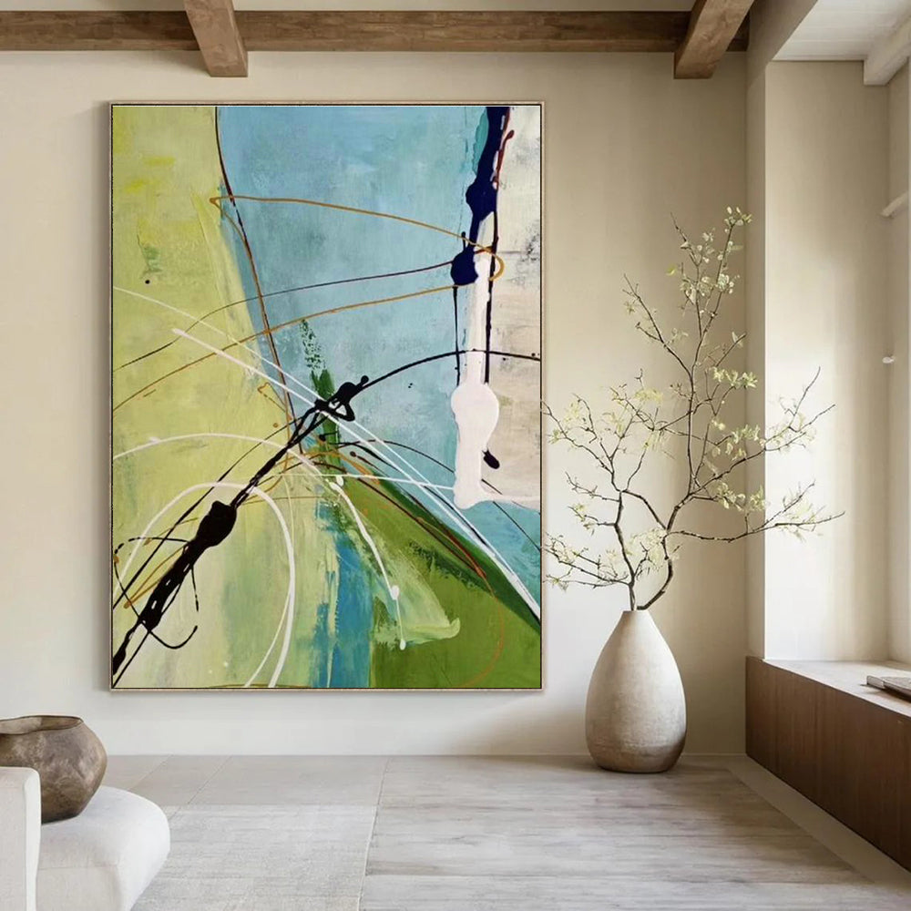 Immense Large-Scale Custom Hand-Painted Abstract Artwork - Rustic Serenity for Farm Stays  DLZ0275