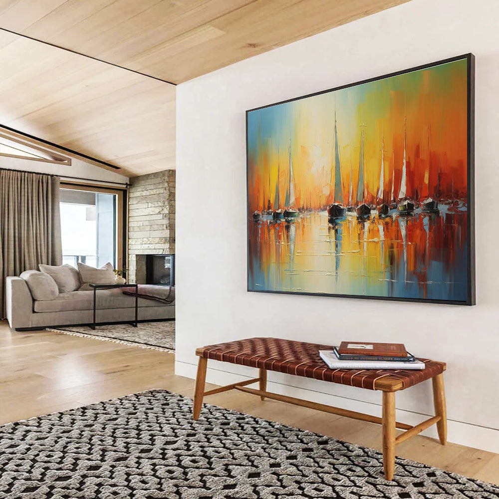 Handmade Large Abstract Painting, Indian-inspired for Bohemian Interiors DLZ3248