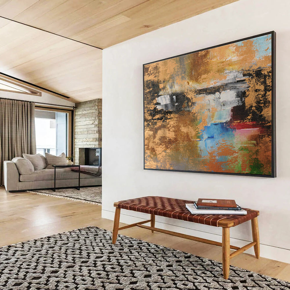 Metal Foil Collage Custom Hand-Painted Abstract Diptych for Commercial Spaces and Exhibitions